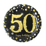 Einweg Pappteller (8. Stück / Ø23cm) - 50. Geburtstag - Party Geschirr - Sparkling Series - schwarz/gold