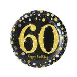 Einweg Pappteller (8. Stück / Ø23cm) - 60. Geburtstag - Party Geschirr - Sparkling Series - schwarz/gold
