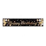 Geburtstagsbanner (180x40cm) - grosses Poster mit Happy Birthday Schriftzug - Big Series - gold/schwarz 