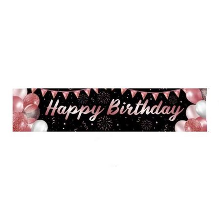 Geburtstagsbanner (180x40cm) - grosses Poster mit Happy Birthday Schriftzug - Big Series - rosa/schwarz 