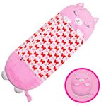 2in1 Kinder Schlafsack und Kuscheltier (160cm) - Kids Camping Series - Rosa Katze