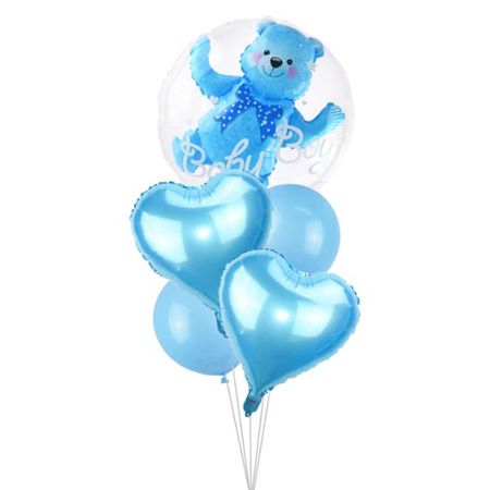 Luftballon Set Baby Shower (5-tlg.) - Gender Reveal Party Deko - Teddy Series - blau