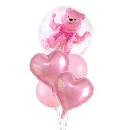 Luftballon Set Baby Shower (5-tlg.) - Gender Reveal Party Deko - Teddy Series - rosa