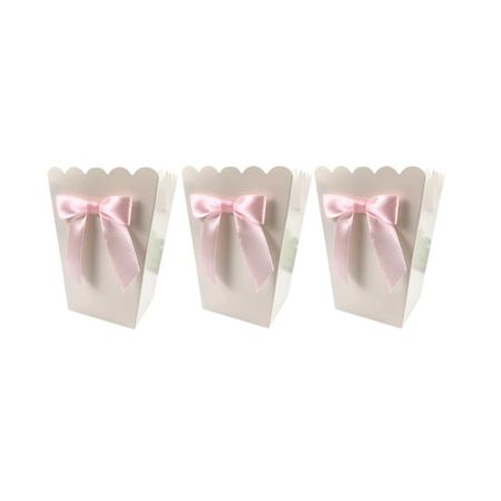 Popcorn Boxen (12er-Set) - Papier Candy Snack Boxen - Partydekoration - Corn Series - weiss/rosa