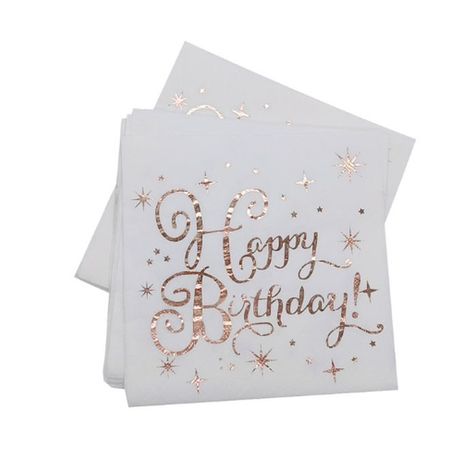 Happy Birthday Einweg Servietten 20er-Pack (33x33cm) - Partytisch Dekoration - Fete Series - weiss/rosegold