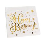 Happy Birthday Einweg Servietten 20er-Pack (33x33cm) - Partytisch Dekoration - Fete Series - weiss/gold