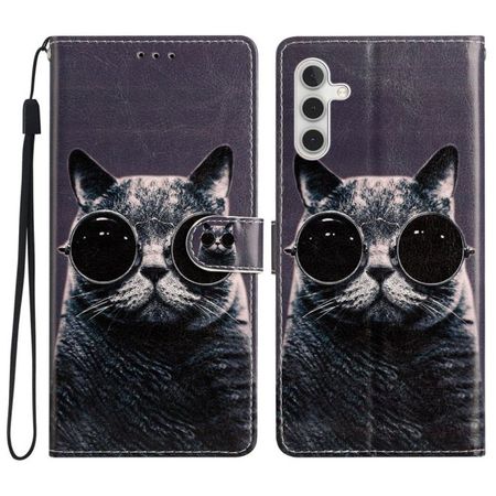 Samsung Galaxy A34 5G Handy Hülle - Leder Bookcover Image Series - Katze mit Brille
