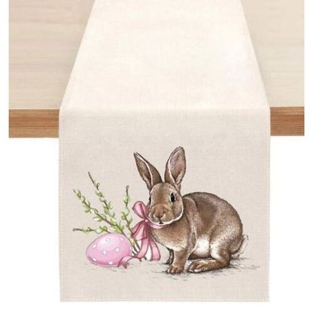 Tischläufer für Ostern (180x33 cm) - Tischtuch aus Leinen - Rabbit Series - Hase mit Osterei 