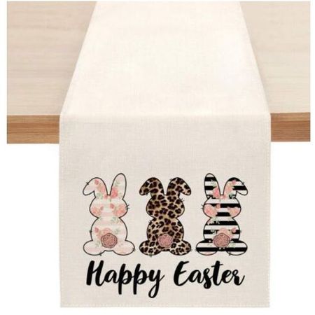 Tischläufer für Ostern (180x33 cm) - Tischtuch aus Leinen - Rabbit Series - Happy Easter