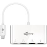 Goobay - USB Typ-C Multiport 4in1 Hub Adapter (60W) - HDMI / USB-C / Ethernet / USB Anschluss - weiss
