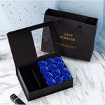 Geschenkbox mit Rosen (18x13x5 cm) - inkl. Tragetasche - Schmuckverpackung - Square Series - schwarz/blau