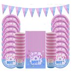Einweg Geschirr (66-tlg. Set) - Baby Shower - Gender Reveal Party Geschirr - blau/rosa