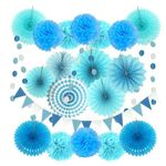 Papier Rosetten und Pom Pom's Party Set (20-tlg. Set) - Partydekoration - Lac Series - blau