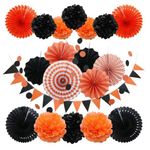 Papier Rosetten und Pom Pom's Party Set (20-tlg. Set) - Partydekoration - Lac Series - schwarz/orange