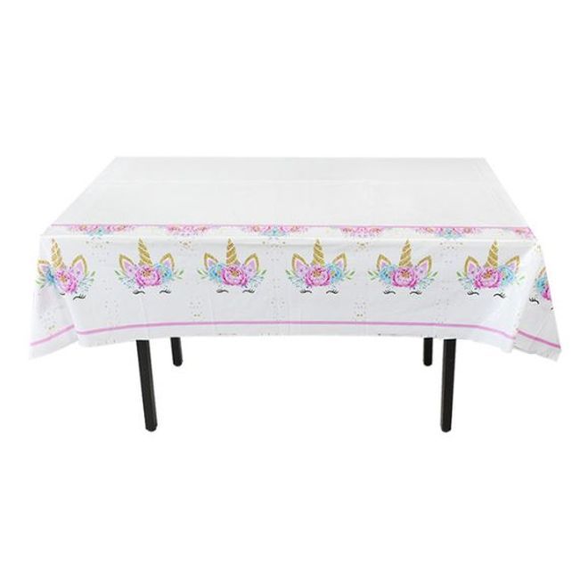 Tischdecke Einhorn (220x130 cm) - Einweg Tischtuch für Kinder Geburtstags Partys - Partydekoration - weiss/rosa