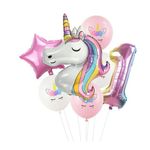 Einhorn Luftballon Set (7-tlg.) - 1.Geburtstag - Partydekoration - Latex und Folien Ballons - Rainbow Series - rosa