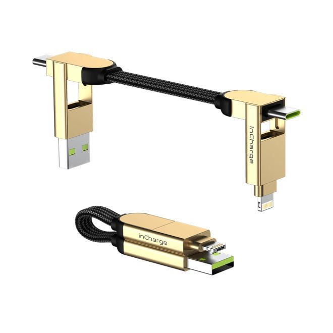 Rolling Square - inCharge X 100W Schlüsselanhängerkabel - USB / USB-C auf  USB-C / Lightning / Micro USB Lade- & Datenkabel - gold