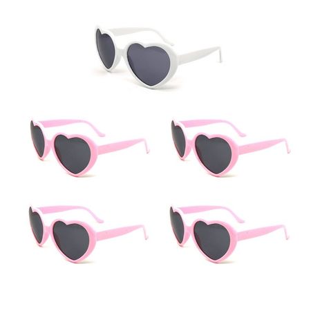 Herzförmige Sonnenbrille (5er-Set) - Accessoire für Junggesellinnenabschied / Hochzeit - Partybrille - rosa/weiss