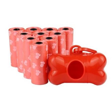 Hundekotbeutelspender - inkl. 5x Rollen Hundebeutel - mit Leinenclip - Balu Series - rot