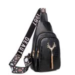 Damen Schultertasche - Umhängetasche aus Kunstleder - mit schönen  Details - Deer Series - schwarz