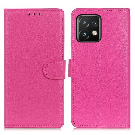Motorola Edge 40 Pro Hülle - Litchi Leder Bookcover Series - pink