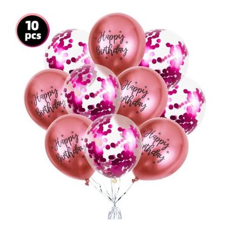 Luftballon Set (10-tlg.) - Happy Birthday Latex Party Ballons - Konfetti Ballons - Juju Series - pink