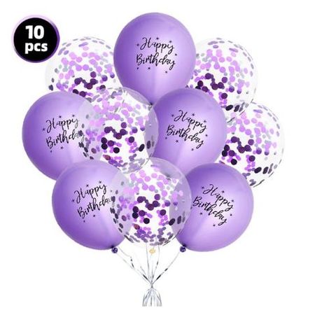Luftballon Set (10-tlg.) - Happy Birthday Latex Party Ballons - Konfetti Ballons - Juju Series - violett