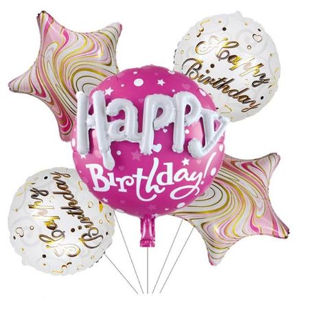 Luftballon Set (5-tlg.) - Happy Birthday Party Ballons - Folienballons - Sparkl Series - pink