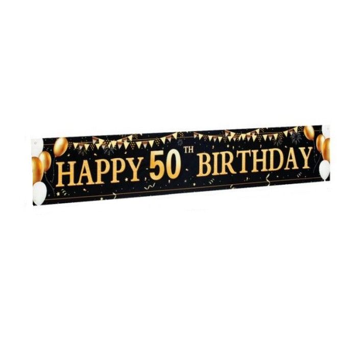 Geburtstagsbanner (210x50 cm) - 50. Geburtstag - Party Dekoration - Big Series - gold/schwarz