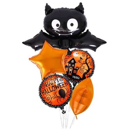 Halloween Luftballon Set (5-tlg.) - Halloween Partydekoration - Folienballons - Pumpkin Series - Fledermaus