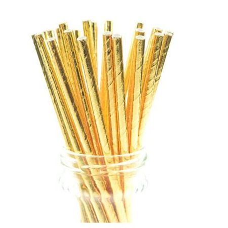 100 Stück Gold Papier Strohhalme - Biologisch Abbaubar Für Party & Hochzeit 197mm
