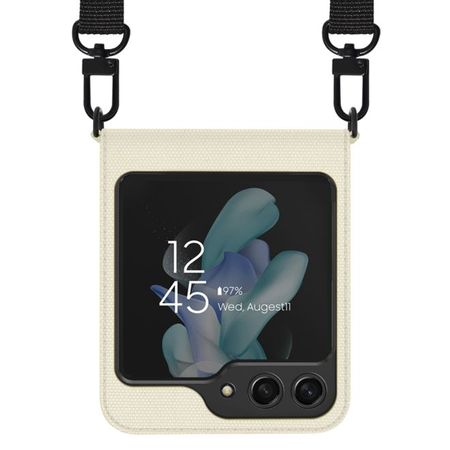 Araree - Samsung Galaxy Z Flip5 Hülle - Necklace Hülle zum Umhängen - Canvas Diary Series - Made in Korea - elfenbein