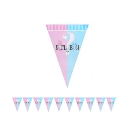 Boy or Girl Fahnen Girlande - Baby Shower Wimpelkette - Gender Reveal Partydekorationo - rosa/blau