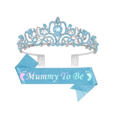 Schärpe "Mummy To Be" + Krone (2tlg. Set)  - Accessoire für Baby Shower - Gender Reveal Partydekoration - Mika Series - blau