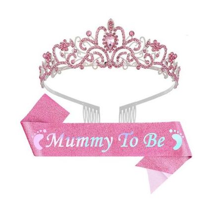 Schärpe "Mummy To Be" + Krone (2tlg. Set)  - Accessoire für Baby Shower - Gender Reveal Partydekoration - Mika Series - rosa