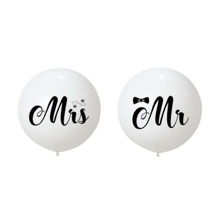 Mr. & Mrs. XXL Luftballons Ø90cm (2er-Set) - Riesen Ballons für Hochzeit - Verlobungsparty - weiss