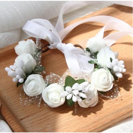 Blumen Armband - Handgelenk Blumenkranz - Hochzeit Accessoire - Brautjungfer Schmuck - weiss