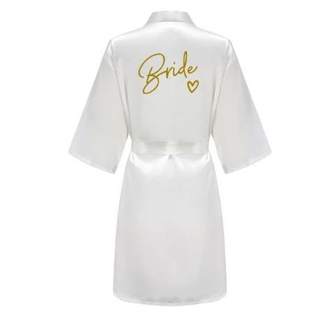 Satin Mantel Bride (One Size) - Junggesellinnenabschied Accessoire - Morgenmantel für die Braut - weiss/gold