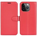 iPhone 15 Pro Max Handy Hülle - Litchi Leder Bookcover Series - rot