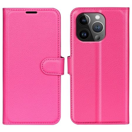 iPhone 15 Pro Handy Hülle - Litchi Leder Bookcover Series - pink