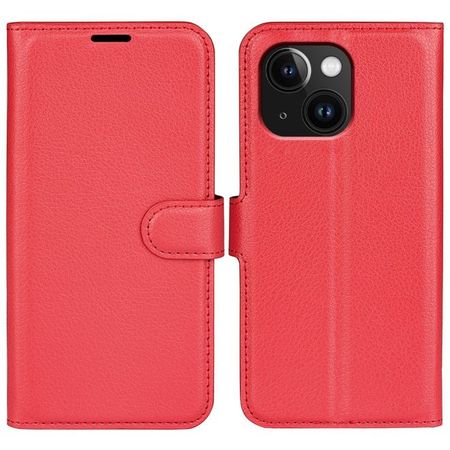 iPhone 15 Plus Handy Hülle - Litchi Leder Bookcover Series - rot