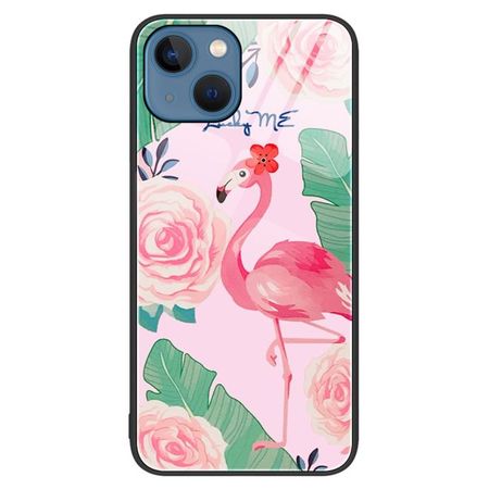 iPhone 15 Plus Hülle - Gehärtetes Glas Hardcase mit Soft TPU Ränder - Flamingo