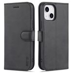 AZNS - iPhone 15 Plus Hülle - Leder Bookcover - mit Kartenfach und Standfunktion - Wallet Stand Series - schwarz