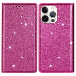 iPhone 15 Pro Hülle - Glitzerndes Leder Bookcover - Glitter Sequins Stand Series - pink