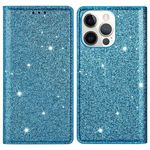 iPhone 15 Pro Hülle - Glitzerndes Leder Bookcover - Glitter Sequins Stand Series - blau