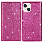 iPhone 15 Hülle - Glitzerndes Leder Bookcover - Glitter Sequins Stand Series - pink