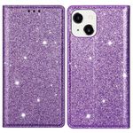 iPhone 15 Hülle - Glitzerndes Leder Bookcover - Glitter Sequins Stand Series - purpur