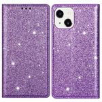 iPhone 15 Plus Hülle - Glitzerndes Leder Bookcover - Glitter Sequins Stand Series - purpur