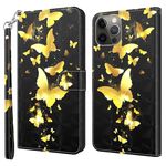 iPhone 15 Pro Handy Hülle - Leder Bookcover Image Series - goldener Schmetterling