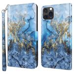 iPhone 15 Pro Max Handy Hülle - Leder Bookcover Image Series - blaues Marmormuster